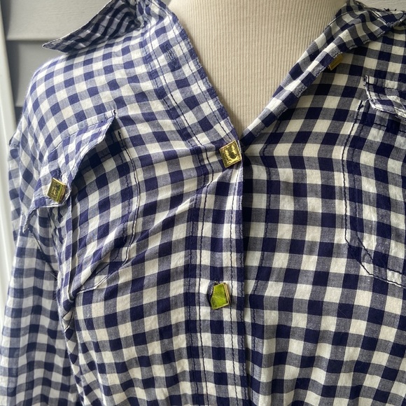 Tory Burch Blue Gingham Button Front Tie Shirt Dress - Picture 3 of 6